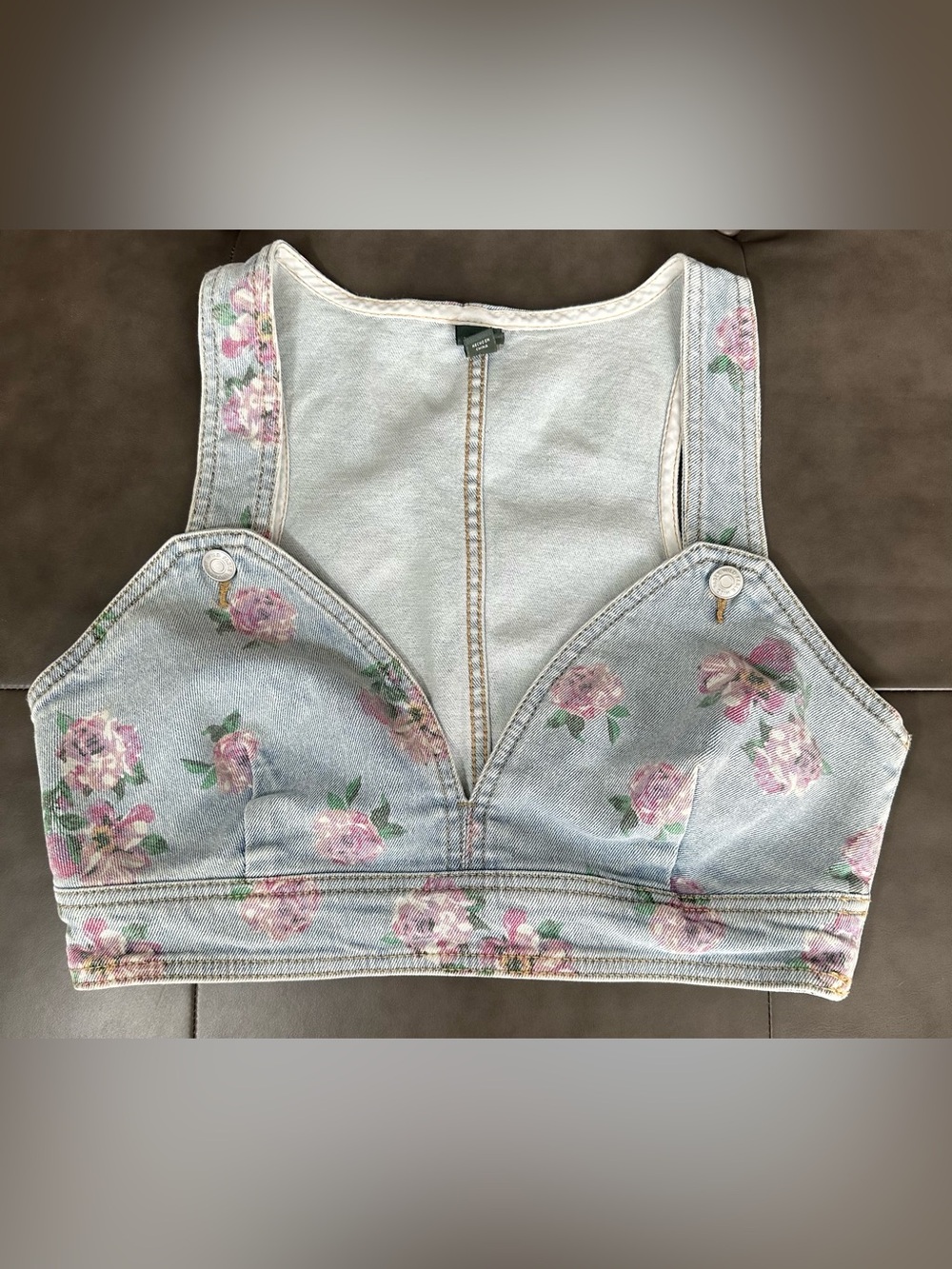 Wild Fable Floral Denim Bustier Crop Top Size Small - Picture 2 of 8